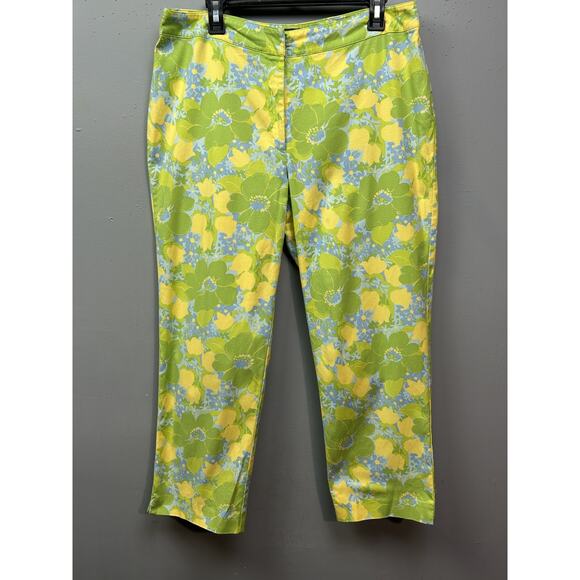 Northern Isles Pants Womens 14 Green Yellow Blue Floral Cropped Stretch Spring - Picture 1 of 8
